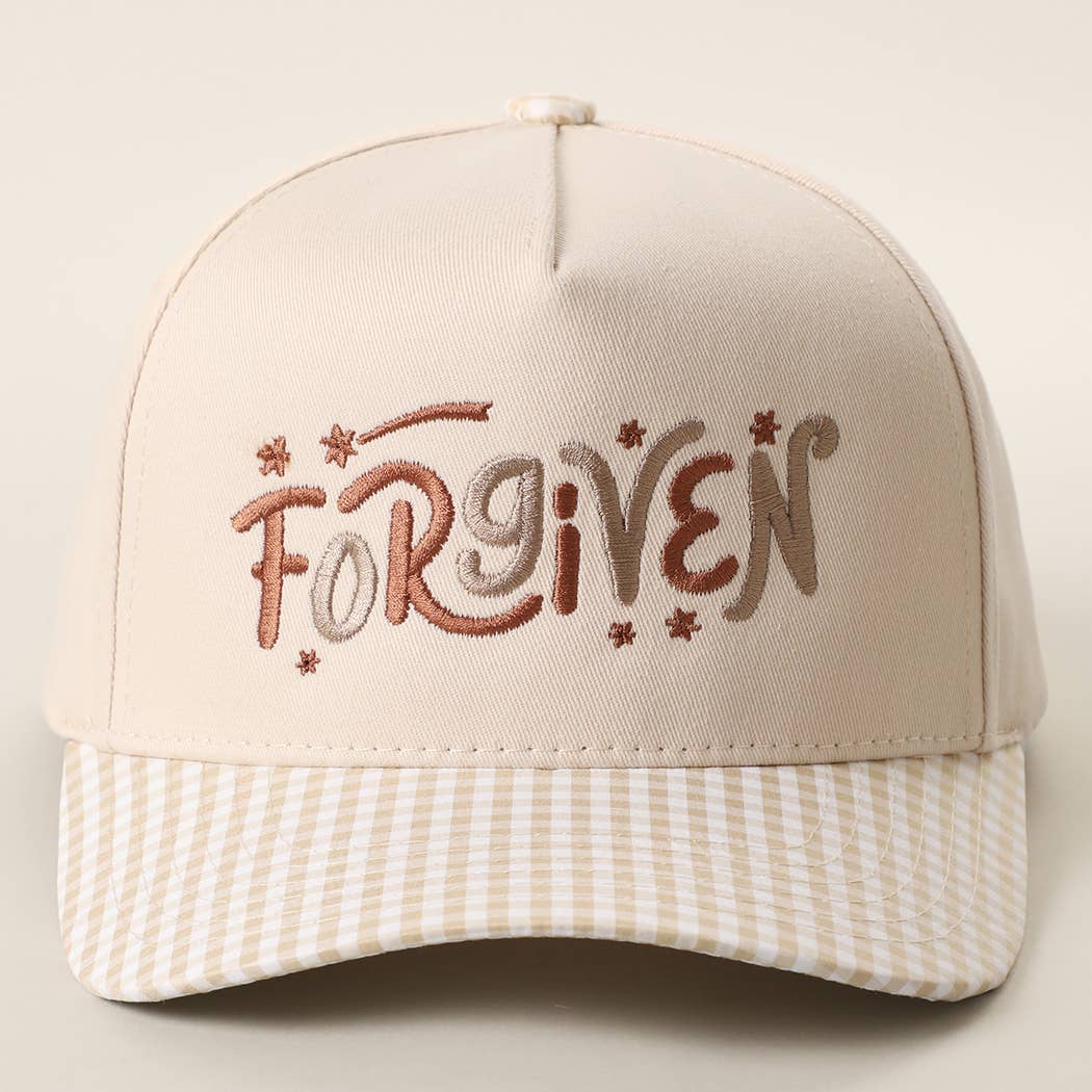 Forgiven Embroidered Gingham Brim Trucker Hat
