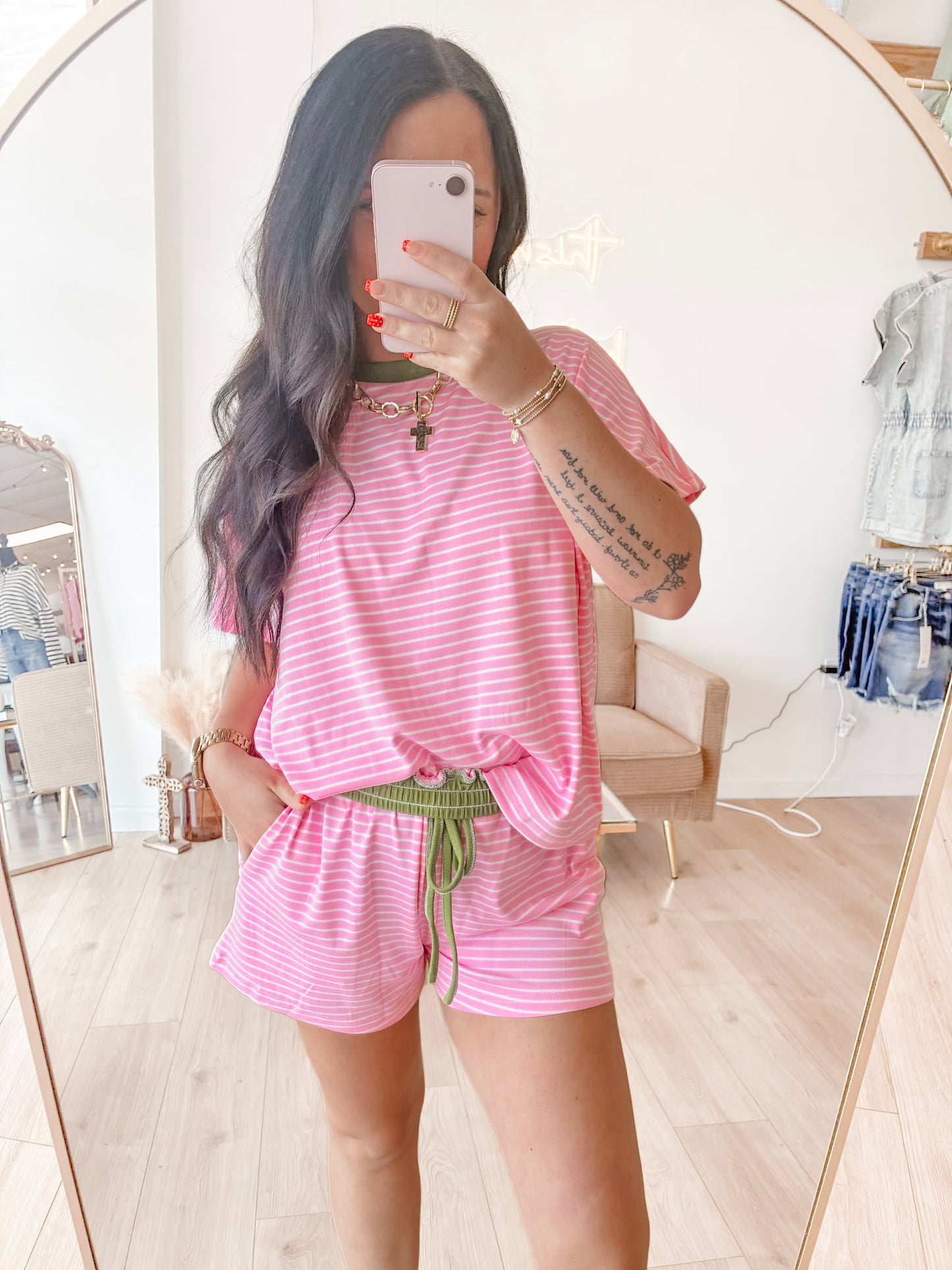 Pink Matcha Comfy Stripe Set