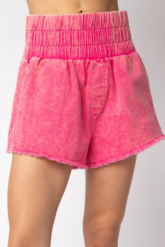 High-waist Washed Twill Mini Shorts W/ Pockets