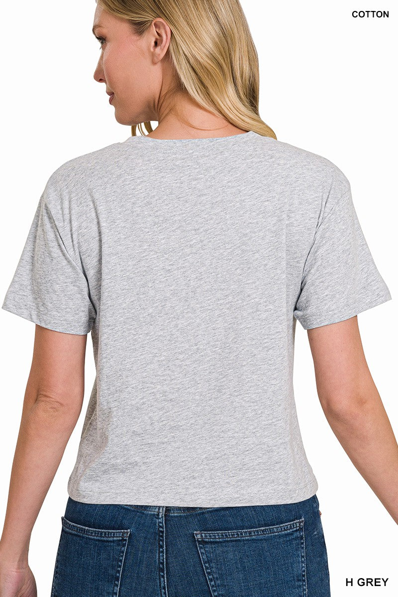Cotton Crew Neck Short Sleeve Cropped T-shirt