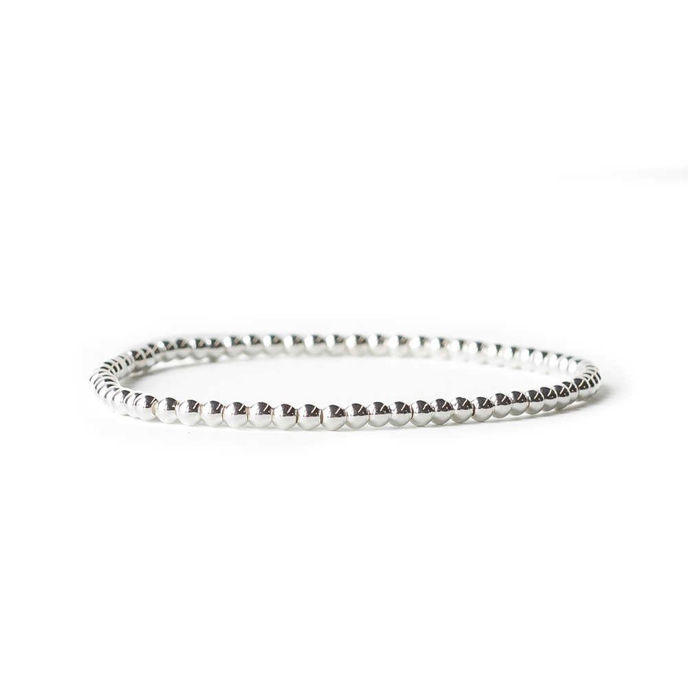 Silver Plated 3mm Smooth Beaded Stretch Bracelet