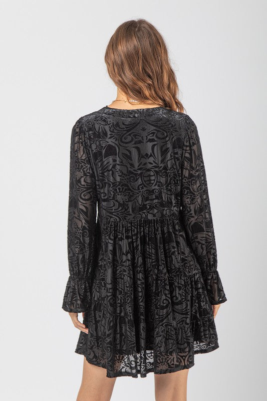 Deep V-neck Jacquard Velvet Holiday Mini Dress