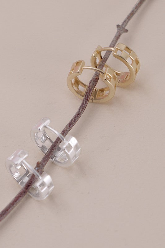 Mini Cutout Checker Hoop Huggie Earring