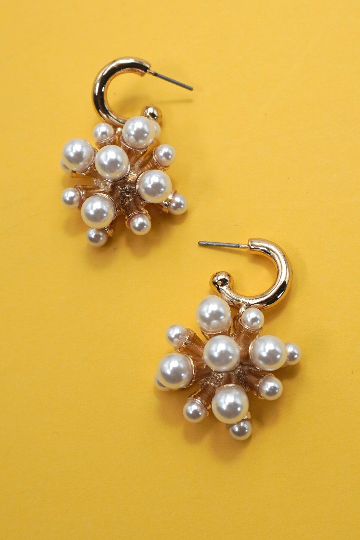 Cluster Pearl Huggie Hoop Drop Earrings