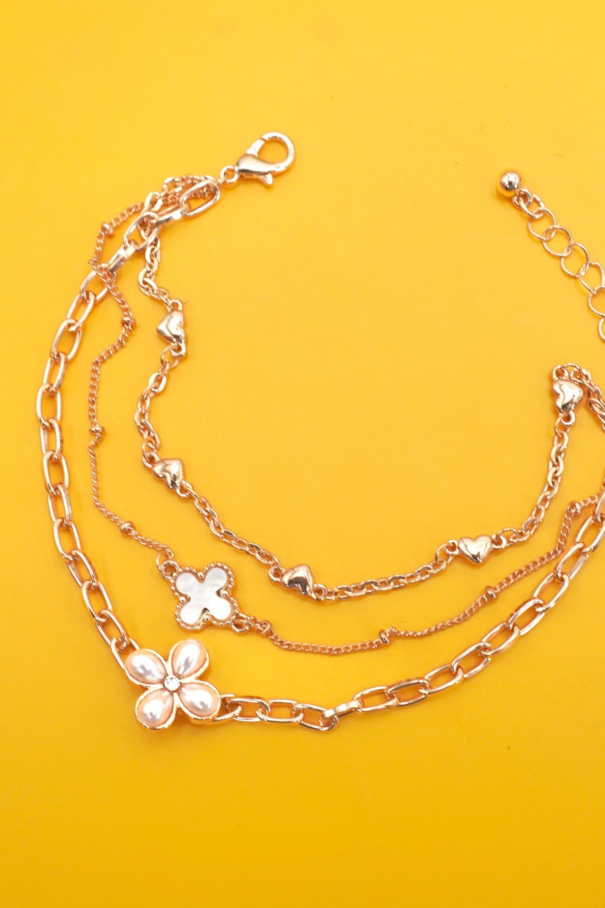 Charm Bracelet-multilayer Floral Pearl Cross