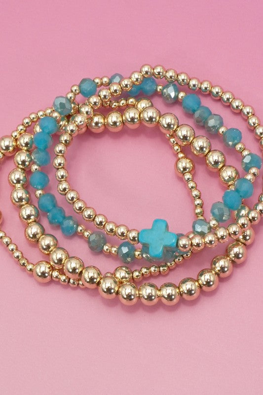 Boho Cross Multi Colorful Beaded Stretch Bracelet