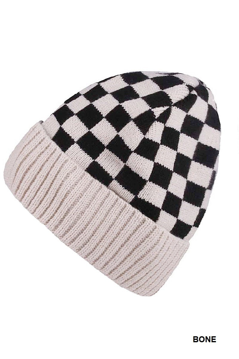 Checkered Pattern Cuff Beanie