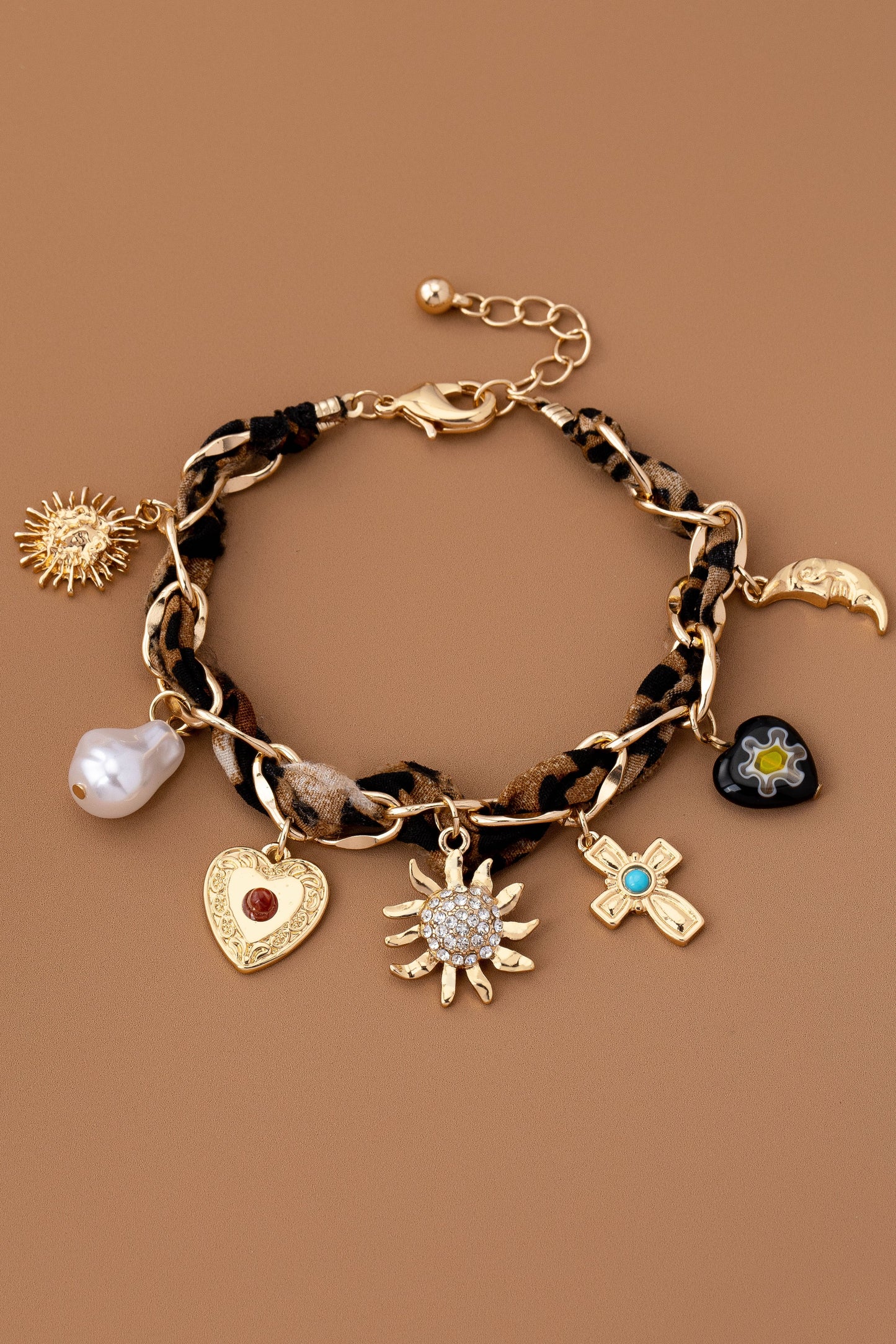 Charm Scarf Bracelet-cross Hert Sunblast Pearl