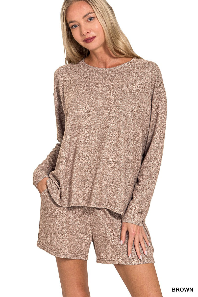 Soft Melange Long Sleeve Tee & Shorts Set