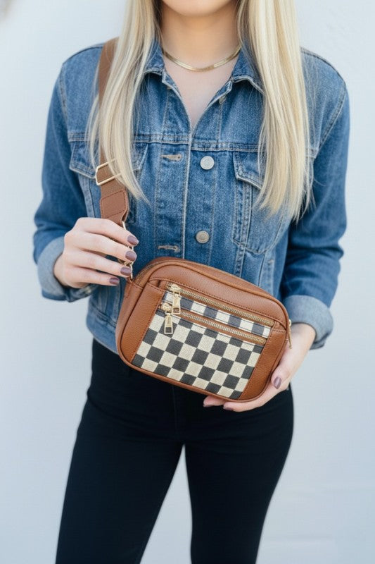 Checkered Crossbody Shoulder Bag
