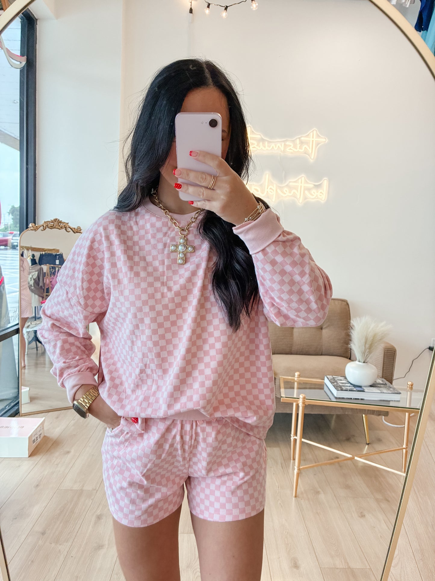 Cozy Up Checkered Short Set