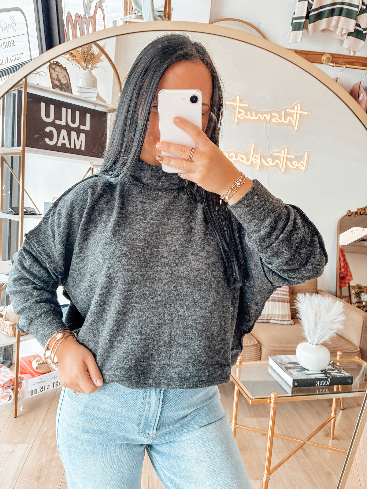 September Saturdays Melange Mockneck - Black