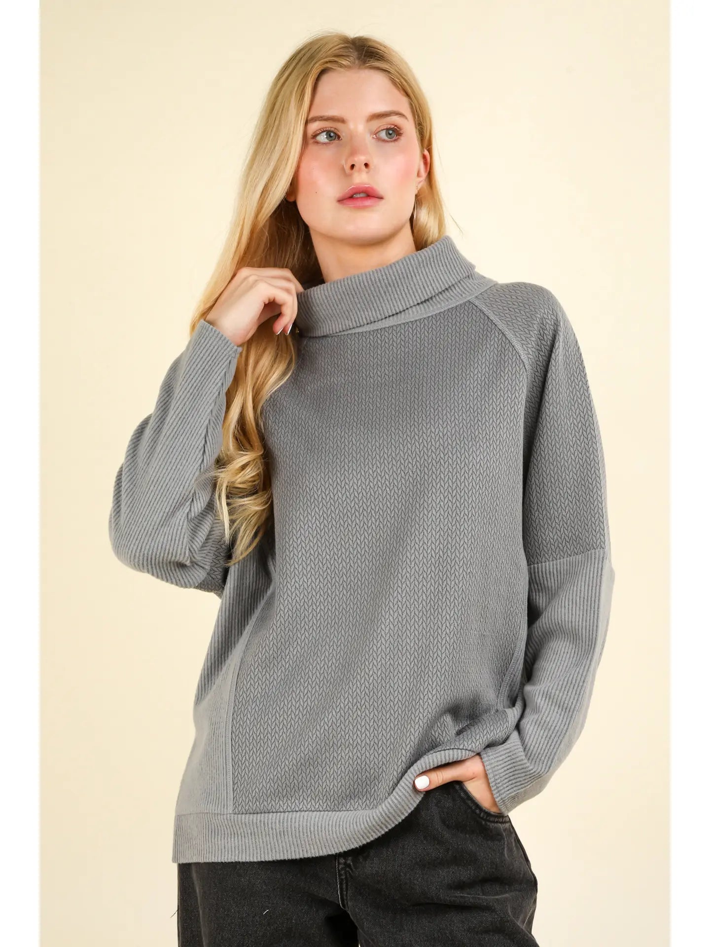 PLUS Contrast Soft Knit Mock Neck Oversized Top