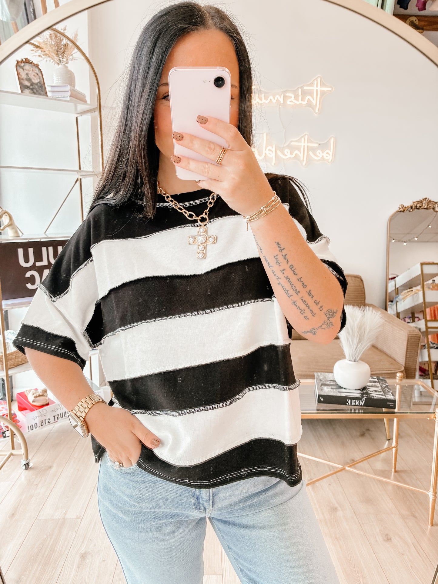 Melody Exposed Seam Top - Black