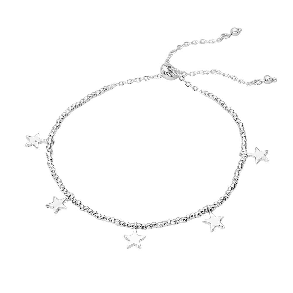 Rhodium Star Charm Pull Tie Bracelet