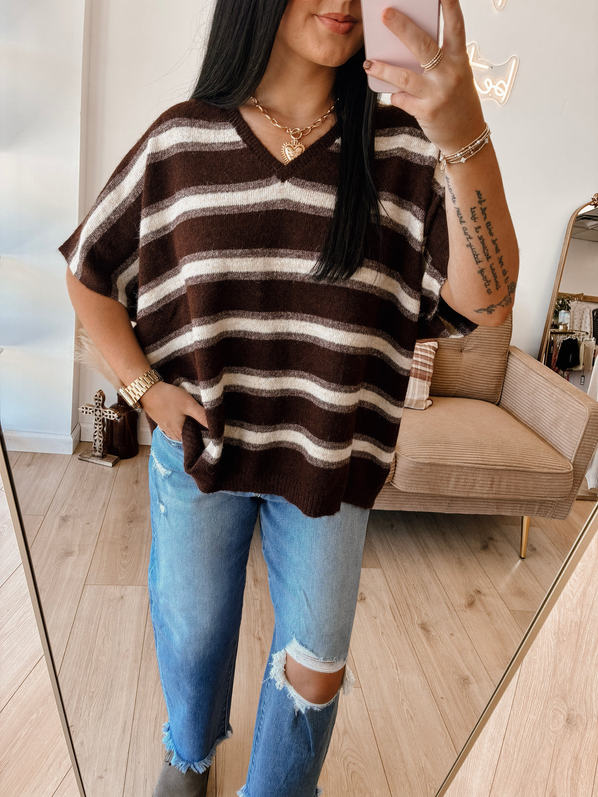 Nut Bread V-neck Sweater Top