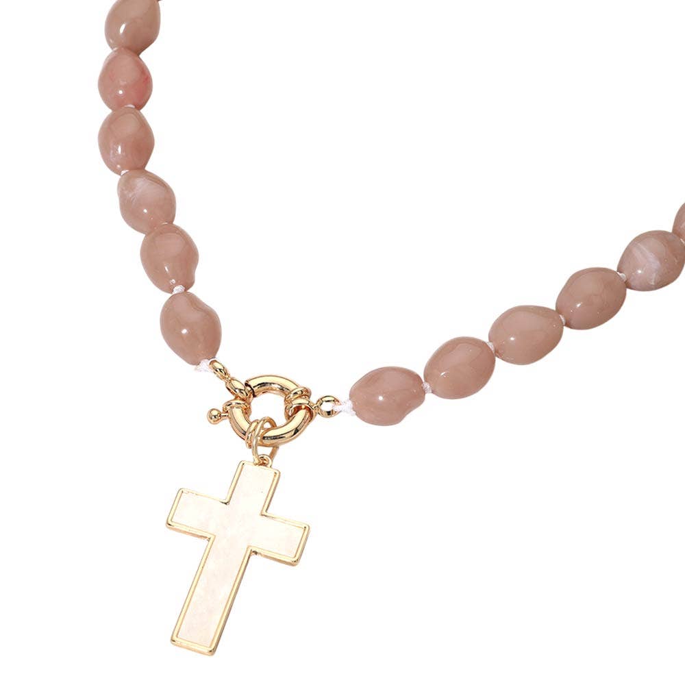 Beaded Cross Toggle Necklace