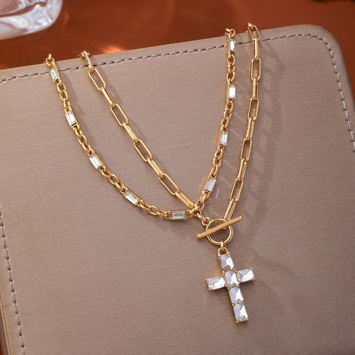 Layered Paperclip Cross Necklace