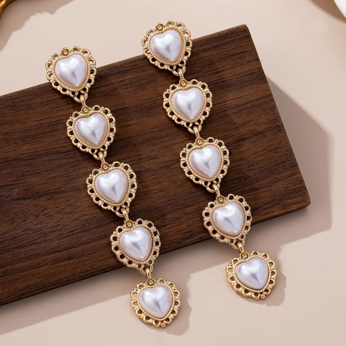 Pearl Heart Cascade Drop Earrings