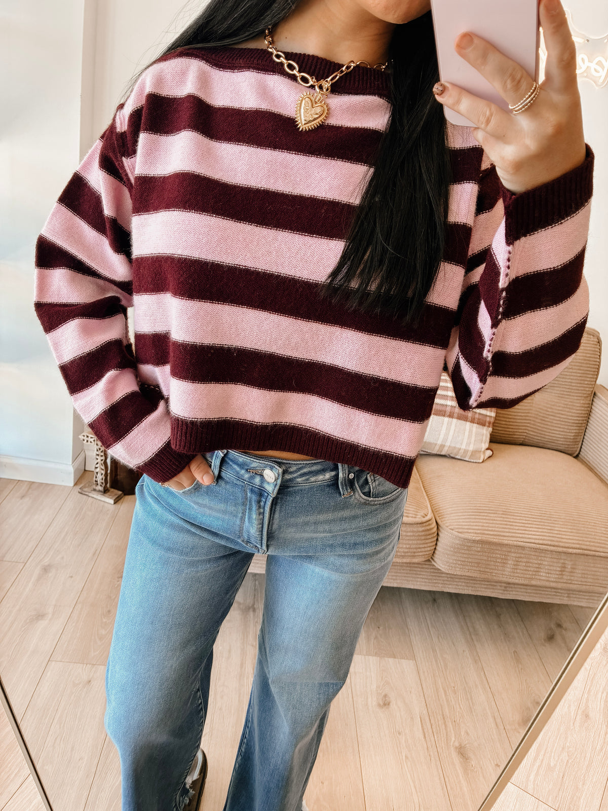 August Air Boat Neck Crop Sweater - Burg.