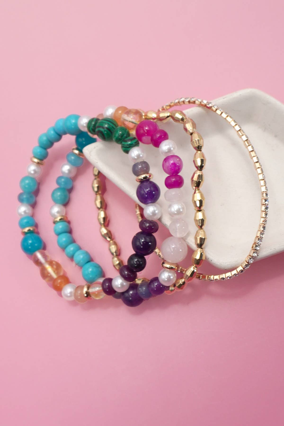 Multi Color Beaded Bracelet Stack