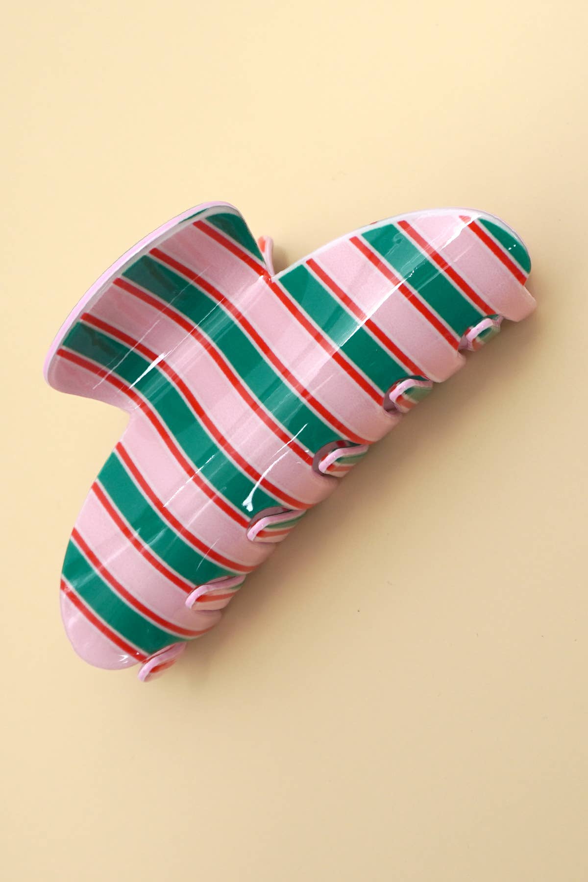 Stripe Oval Hair Clip - Pink/Green