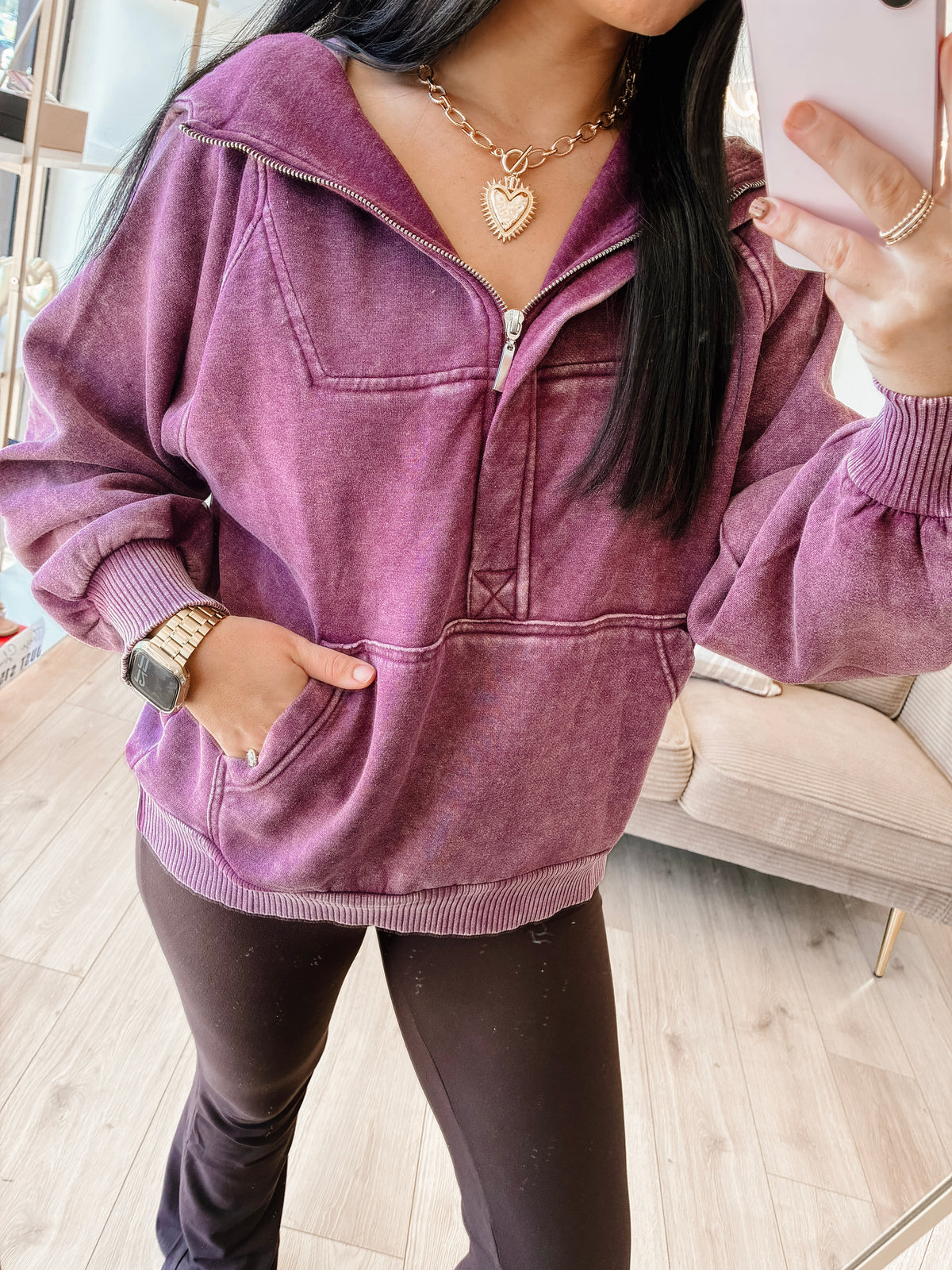 Grab N Go Quarter Zip Hoodie - Eggplant