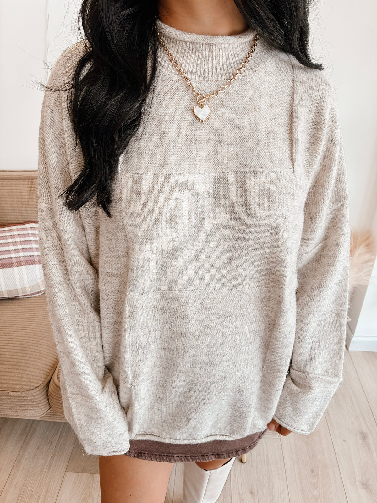 Crest Checker Mockneck Sweater - Oatmeal