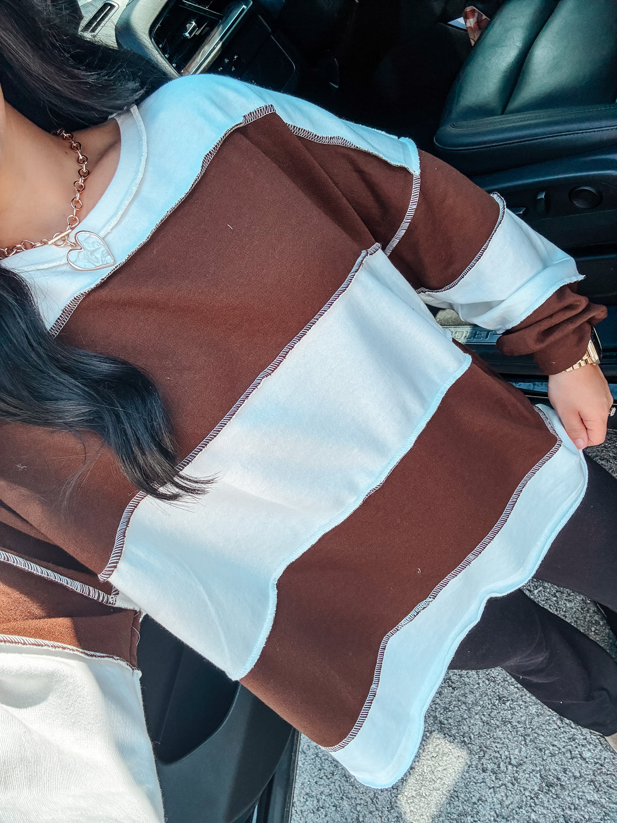 Effortless Longsleeve Color Block Top - Choc.