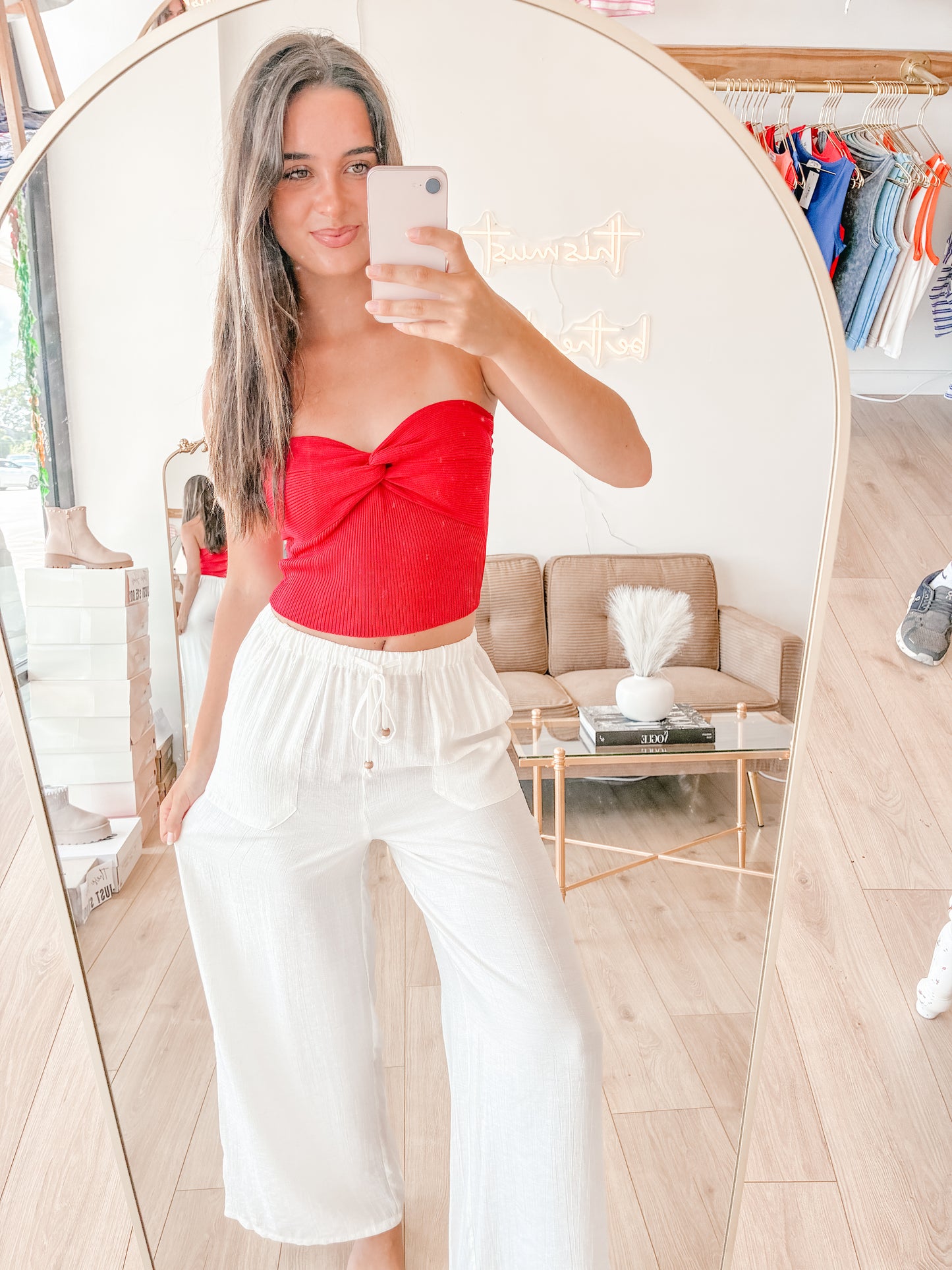 Red Columbus Strapless Top