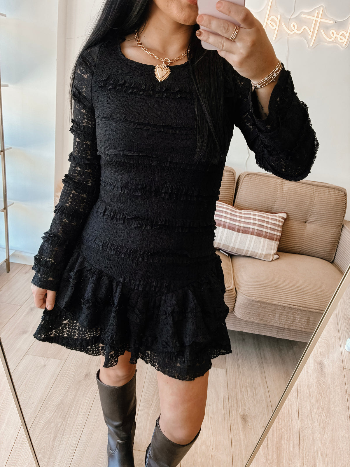 October Evening Lace Mini Dress - Black