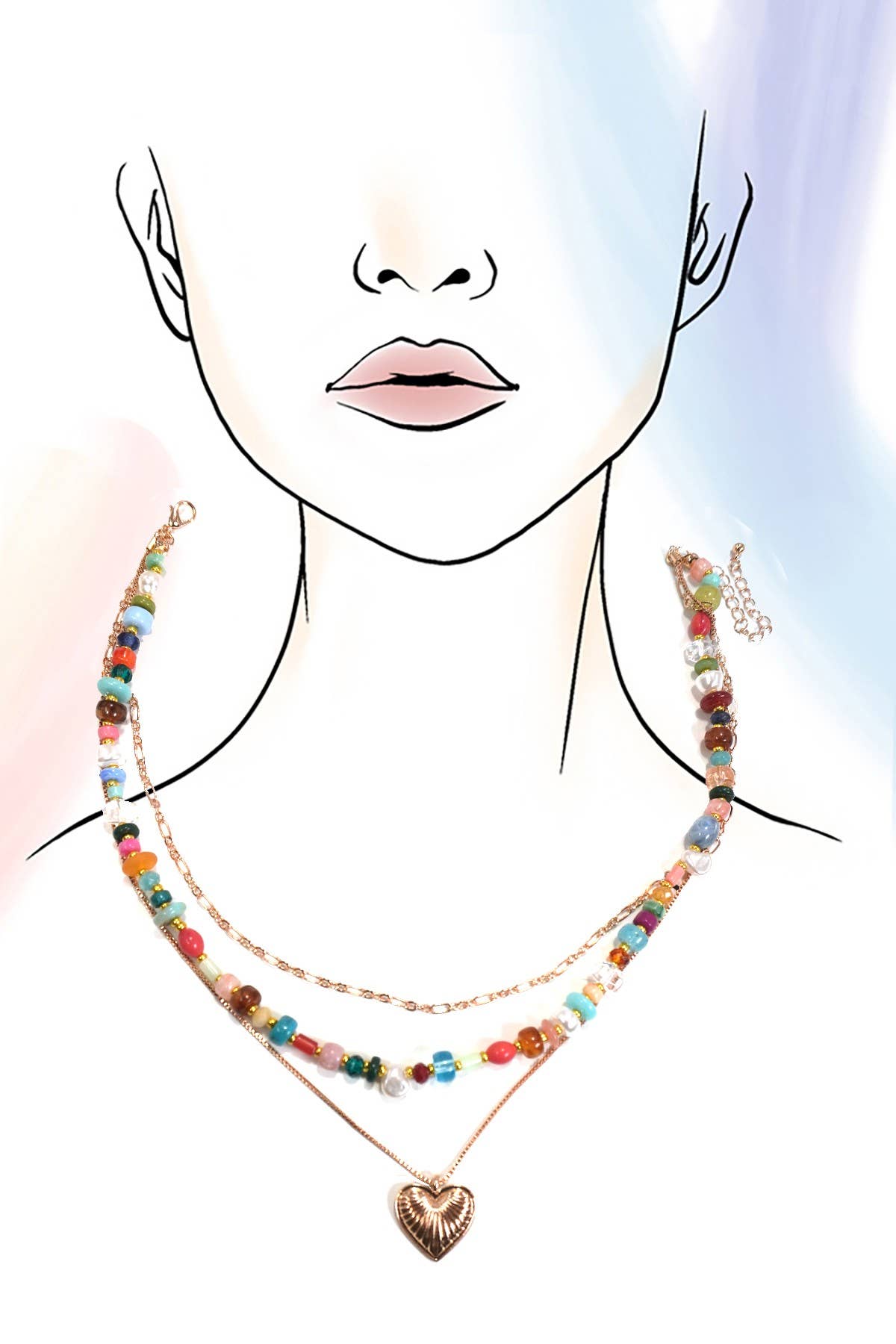 Beaded Heart Charm Necklace