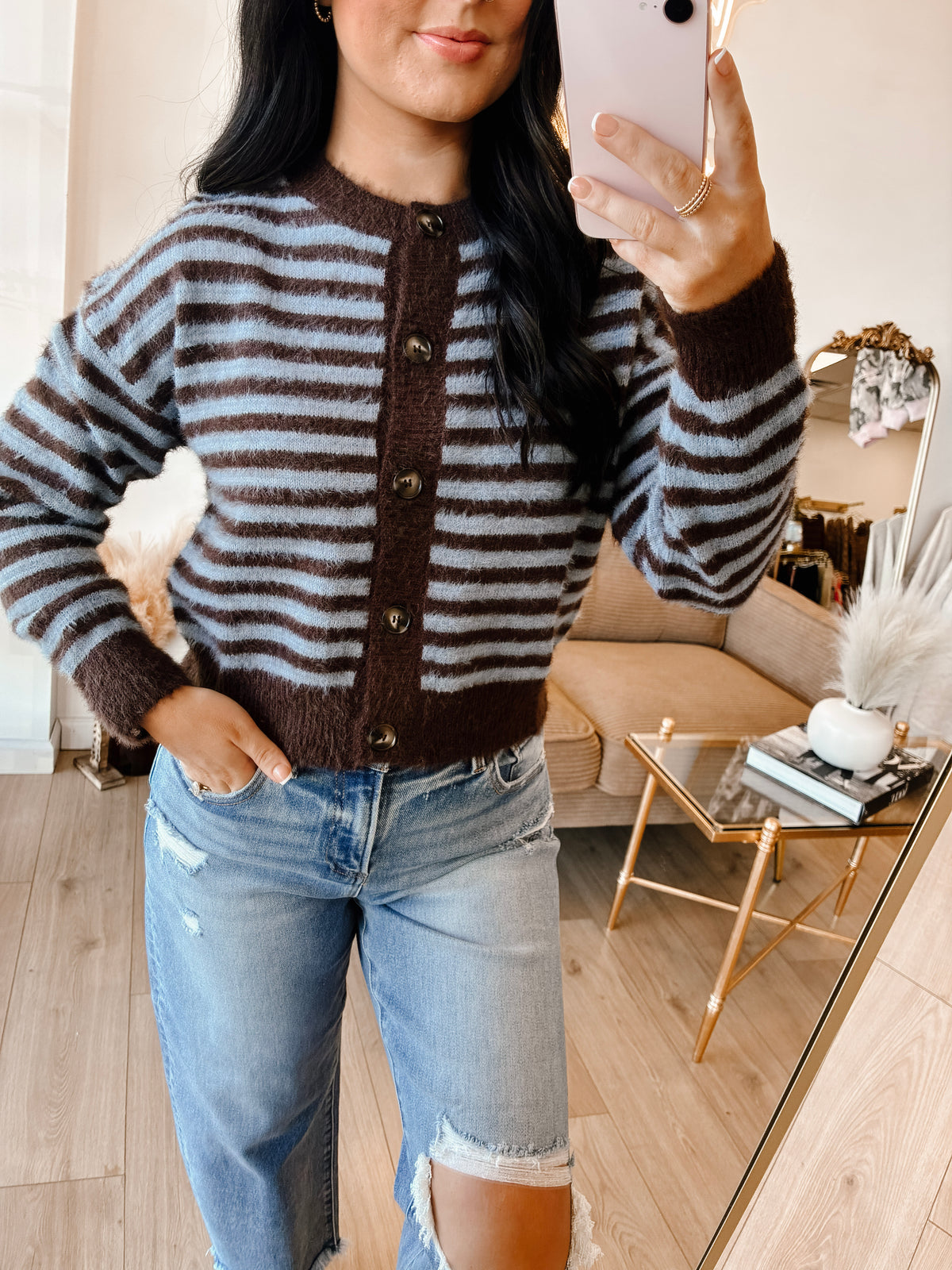 Fuzzy Wuzzy Button Cardigan - Blue