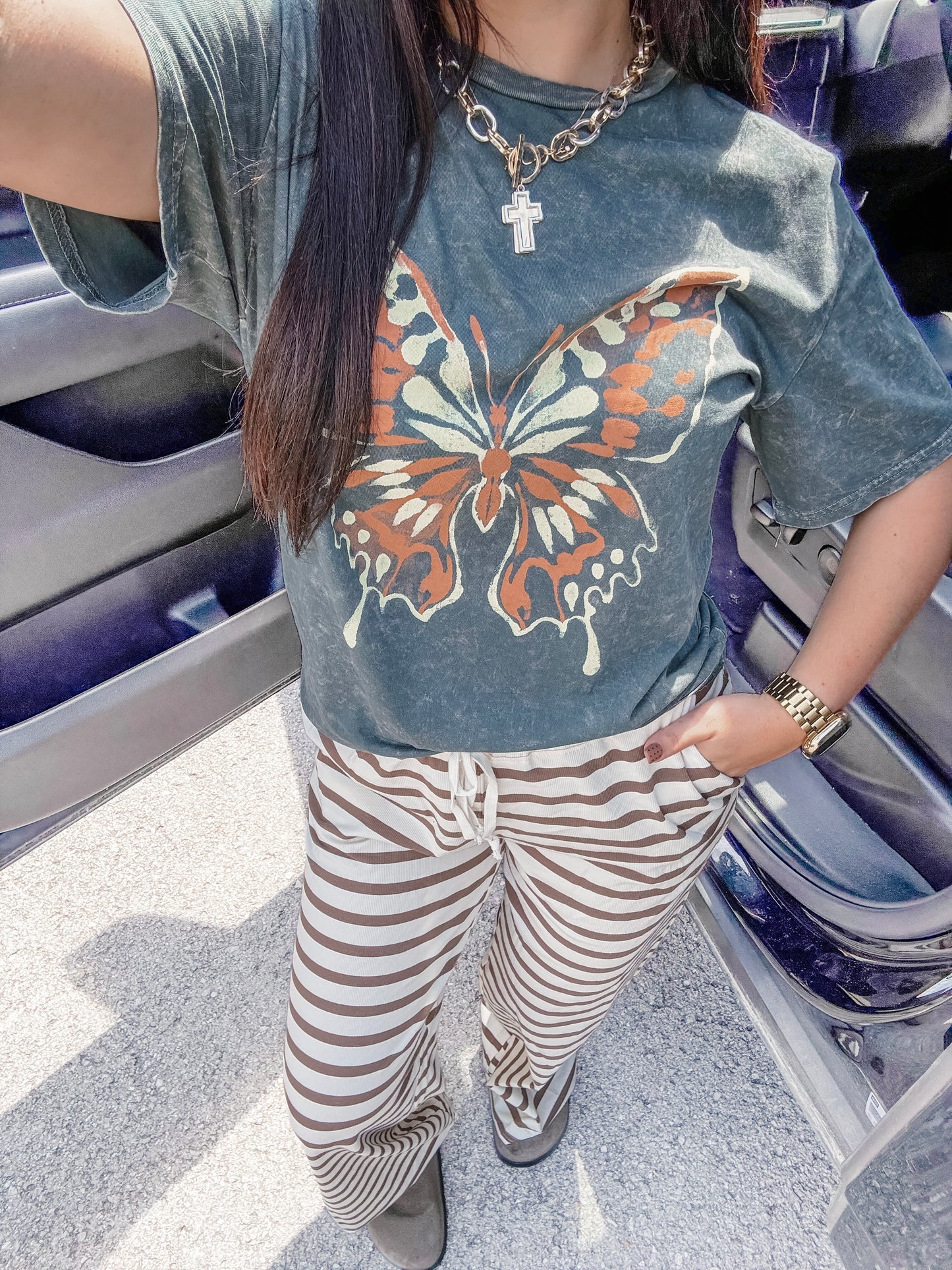 Fortune & Fame Stripe Pants - Ivory/Brown