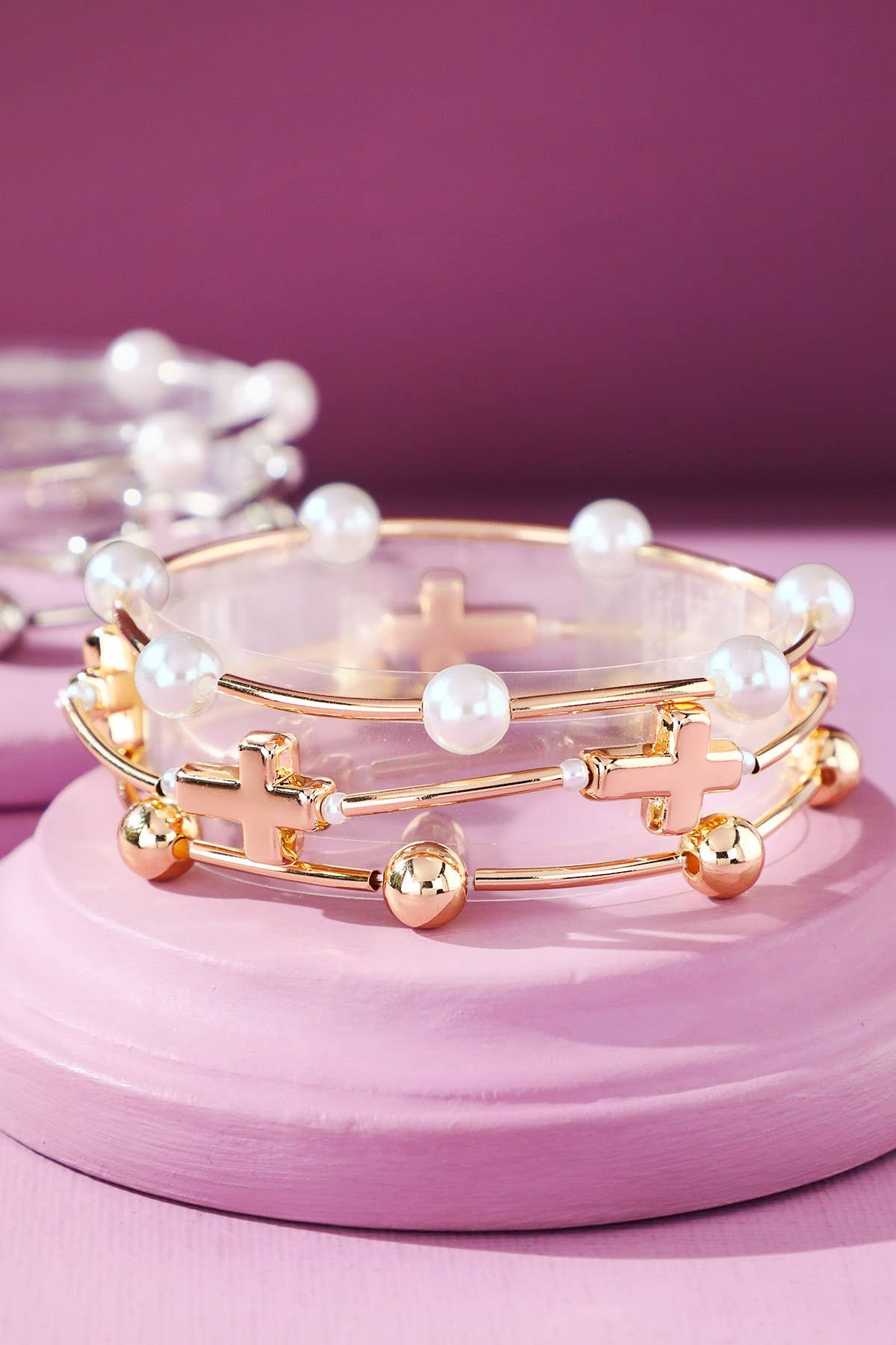 Gold Multi-Textured Cross Bracelet Set