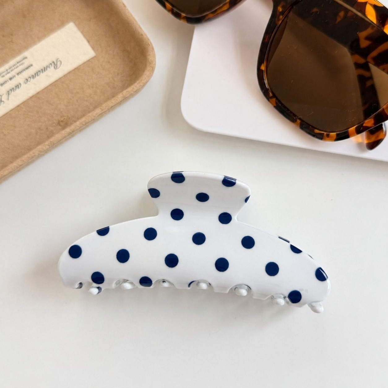 Retro Polka Dot Hair Clip - White