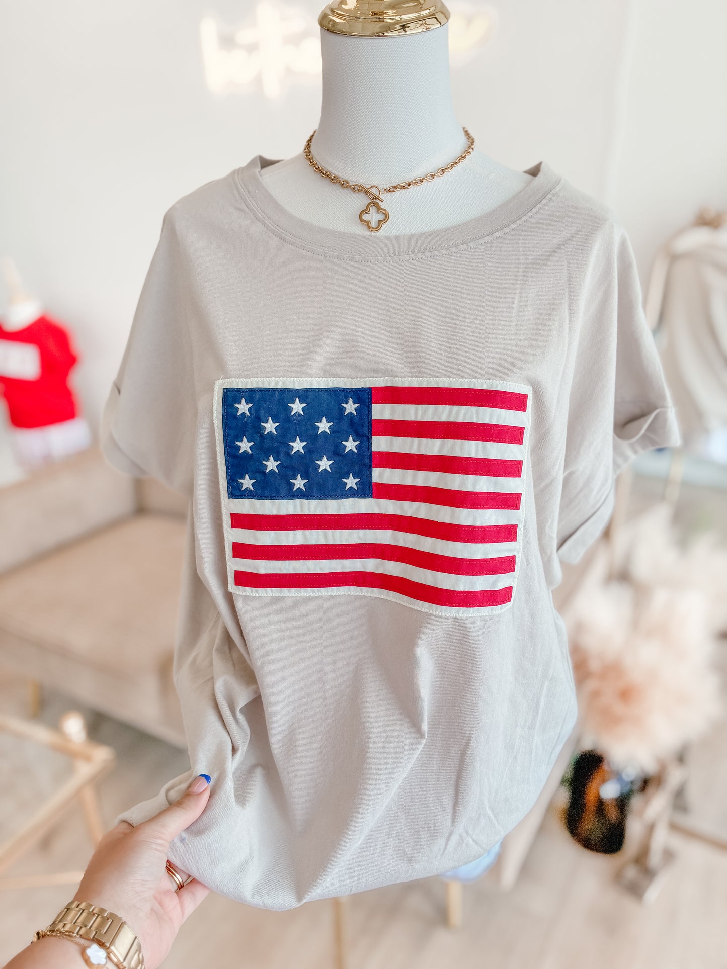 American Flag Patch Top