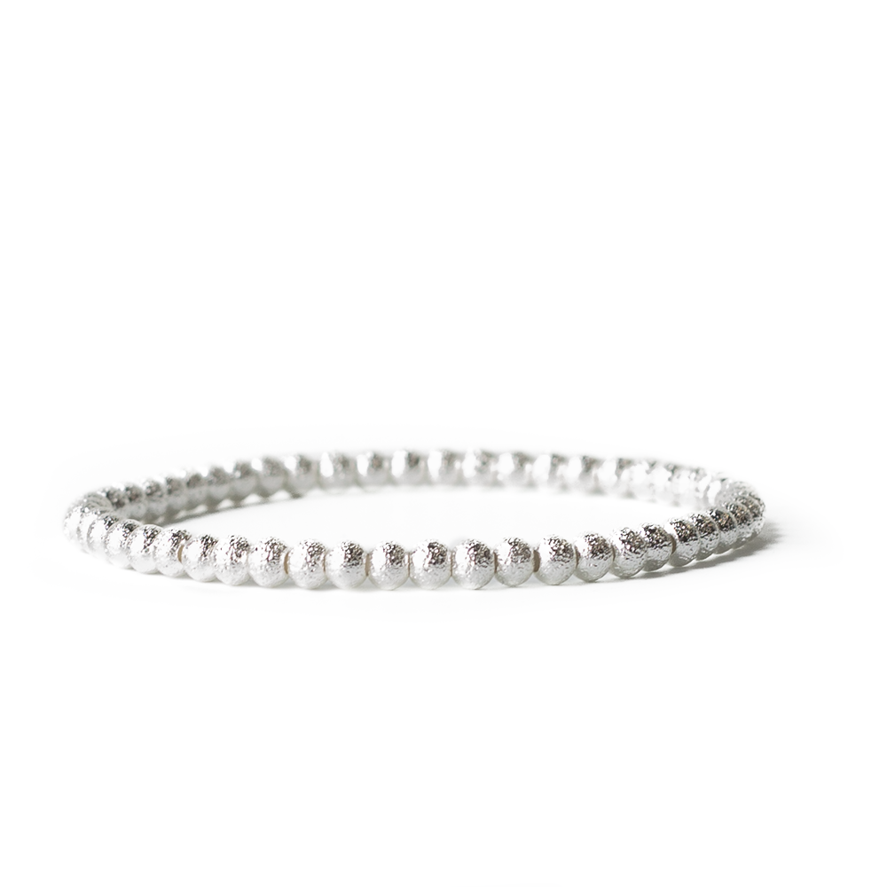 Silver Plated 4mm Textured Beaded Stretch Bracelet