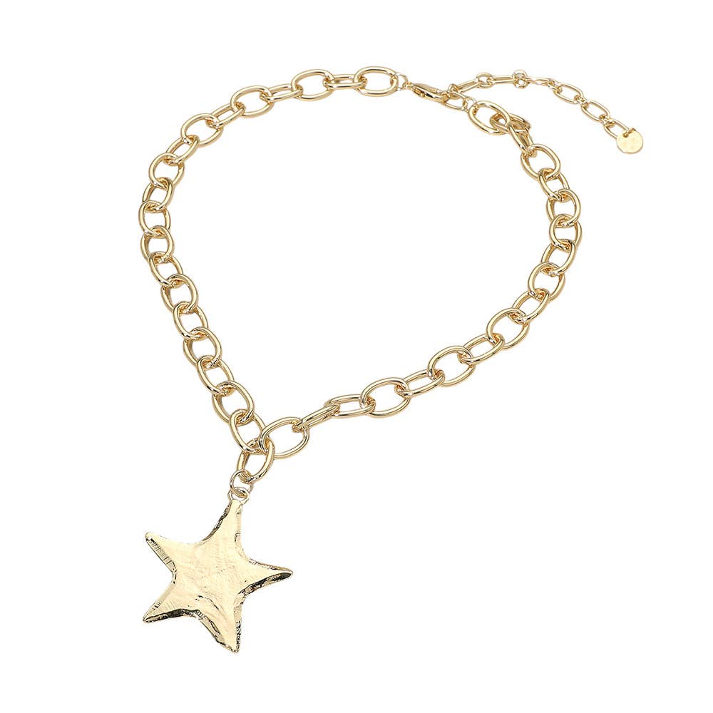 Chunky Metal Star Charm Chain Necklace