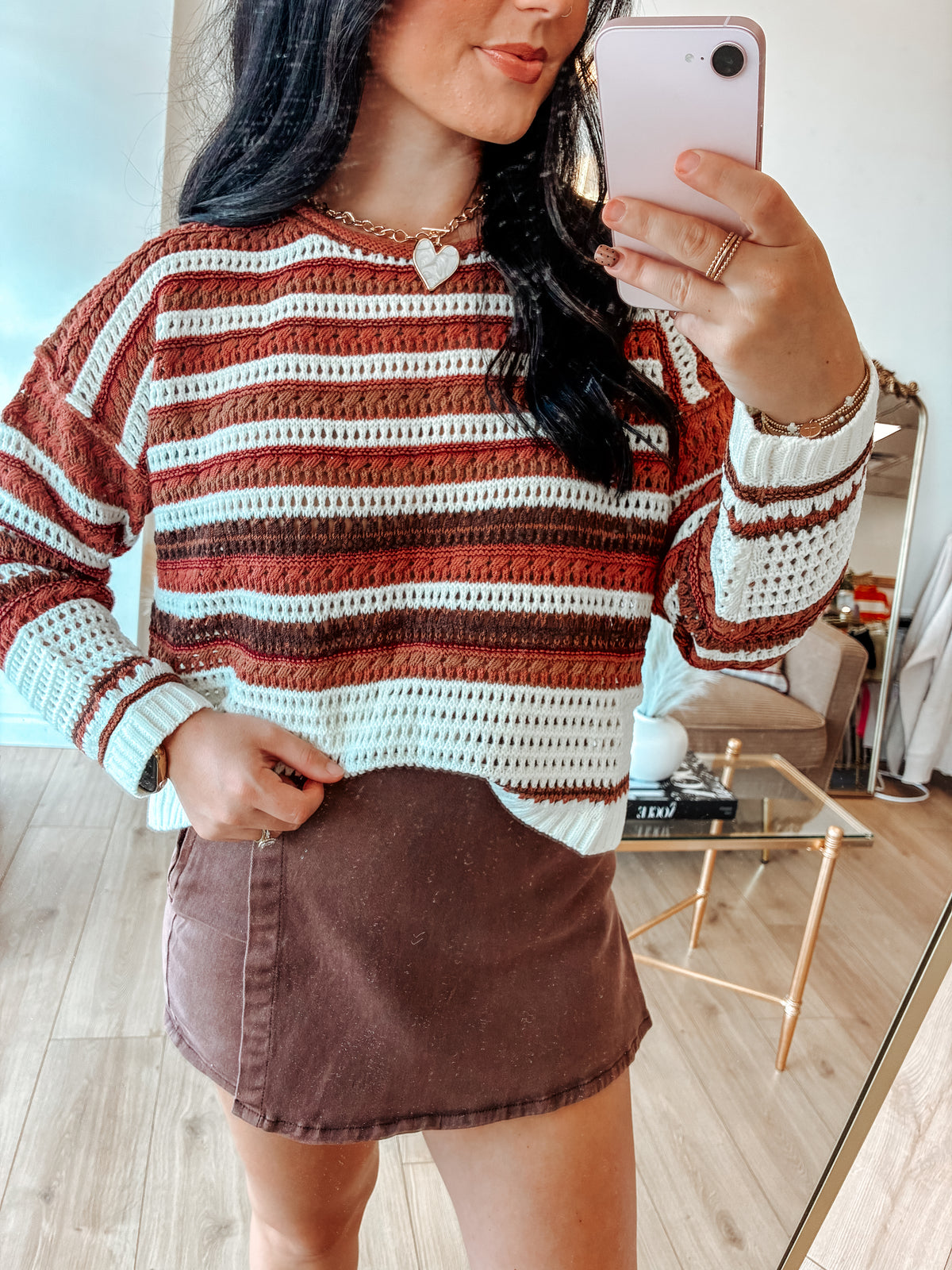 Turning Seasons Denim Skort - Mahogany