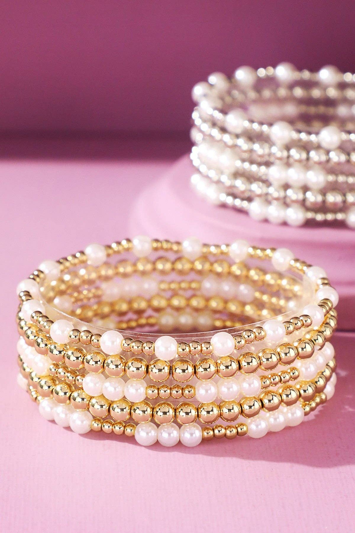 Gold Pearl Beaded Bracelet Set