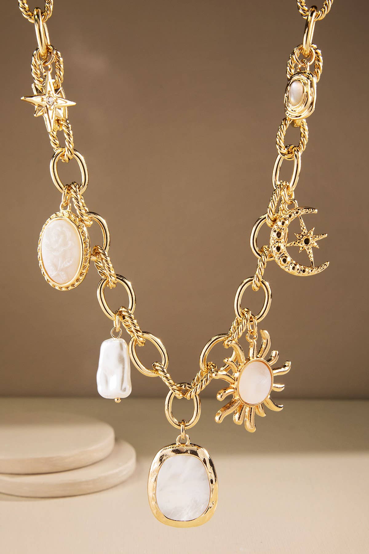 Gold Sun & Moon Charm Necklace