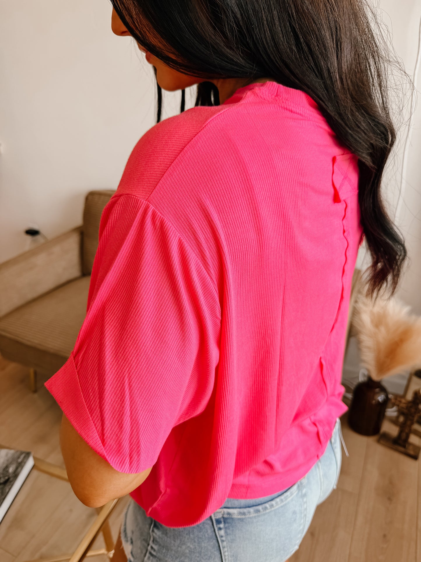 Oversized Ribbed Round Neck Short Sleeve Tee