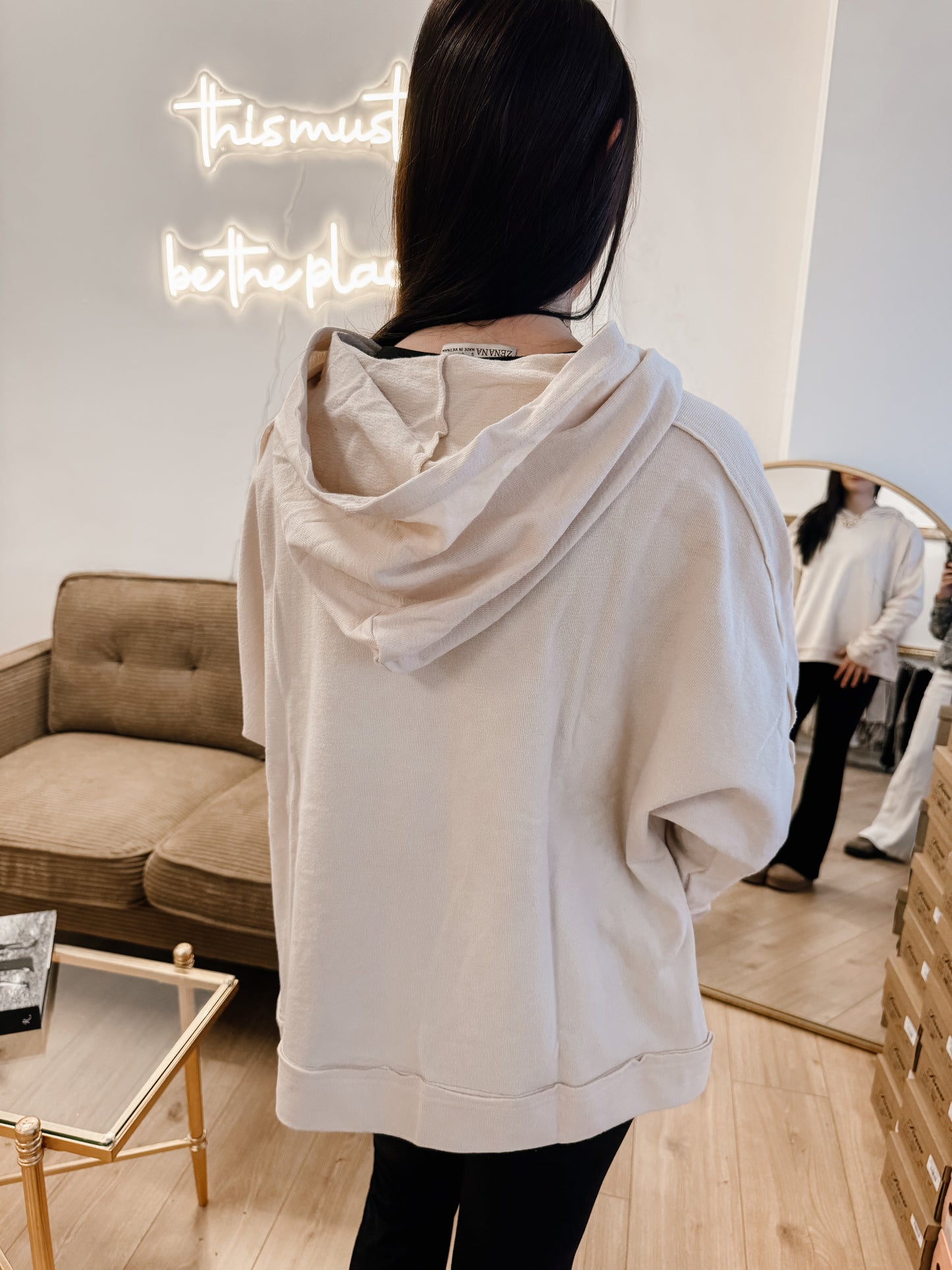 Raw Edge Cute Detail Hoodie Knit Top