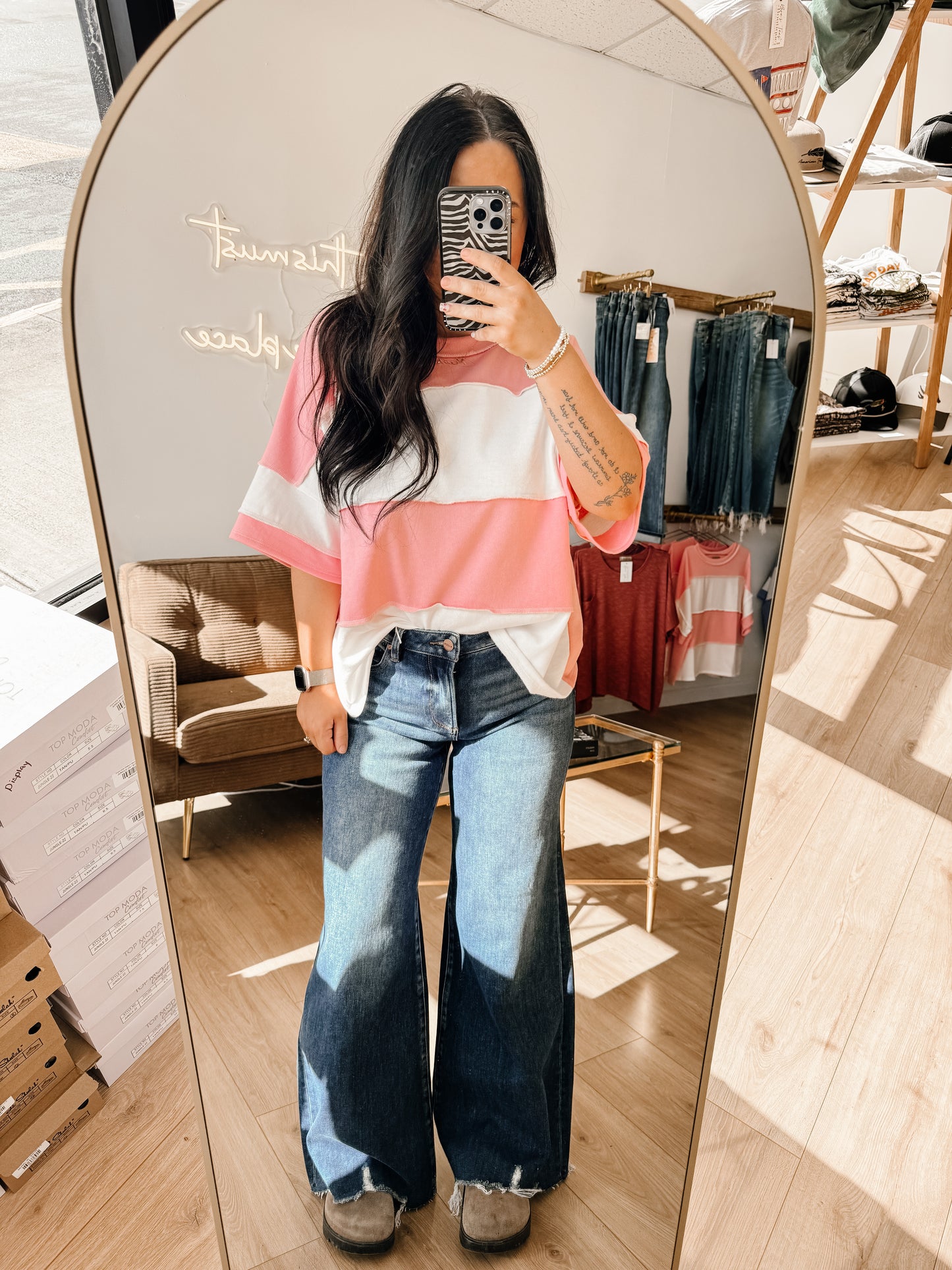 French Terry Color Block Exposed Seam Top