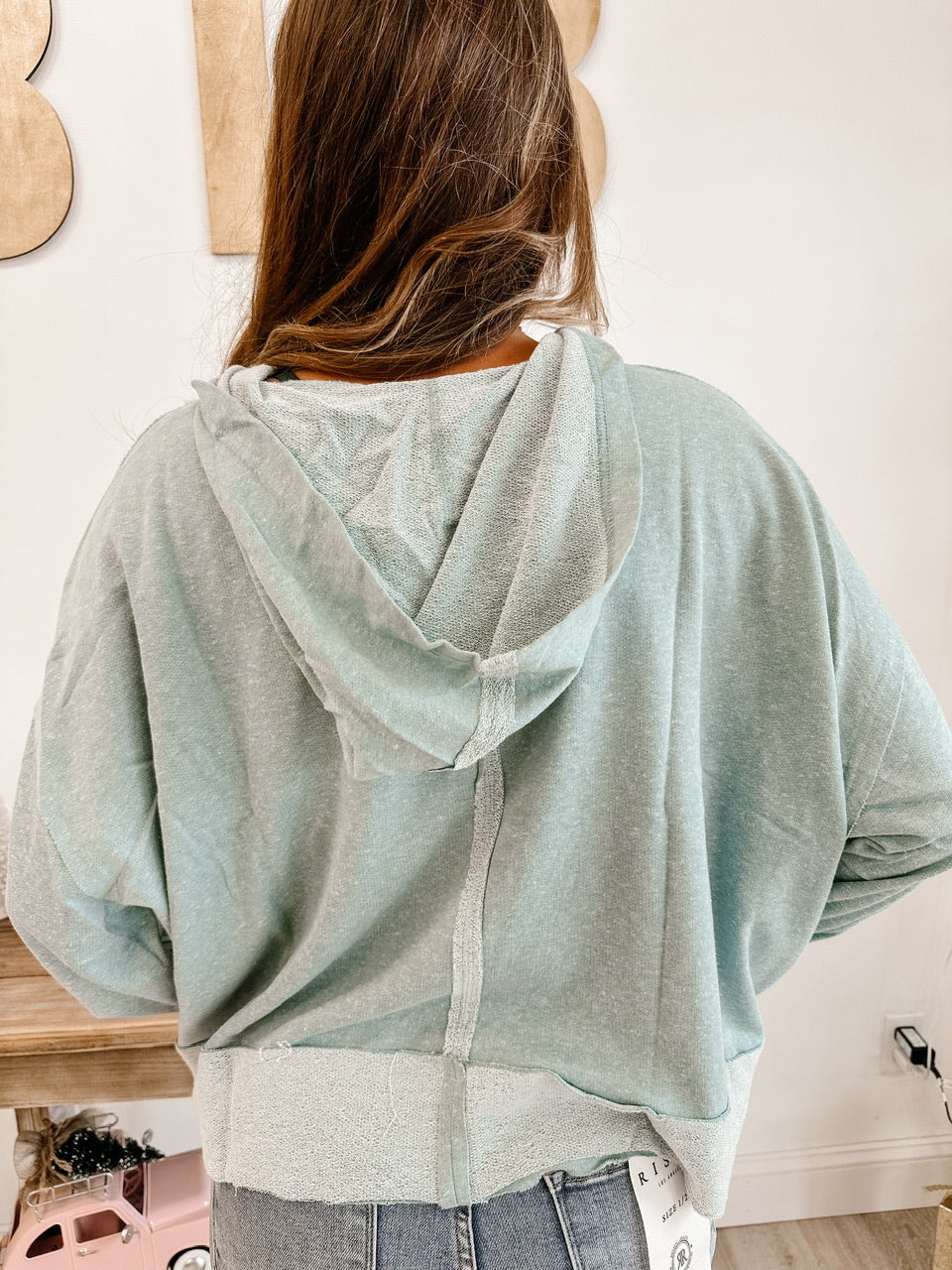 Contrast Trim Top-stitching Slit Raw Hem Hoodie (2 colors)