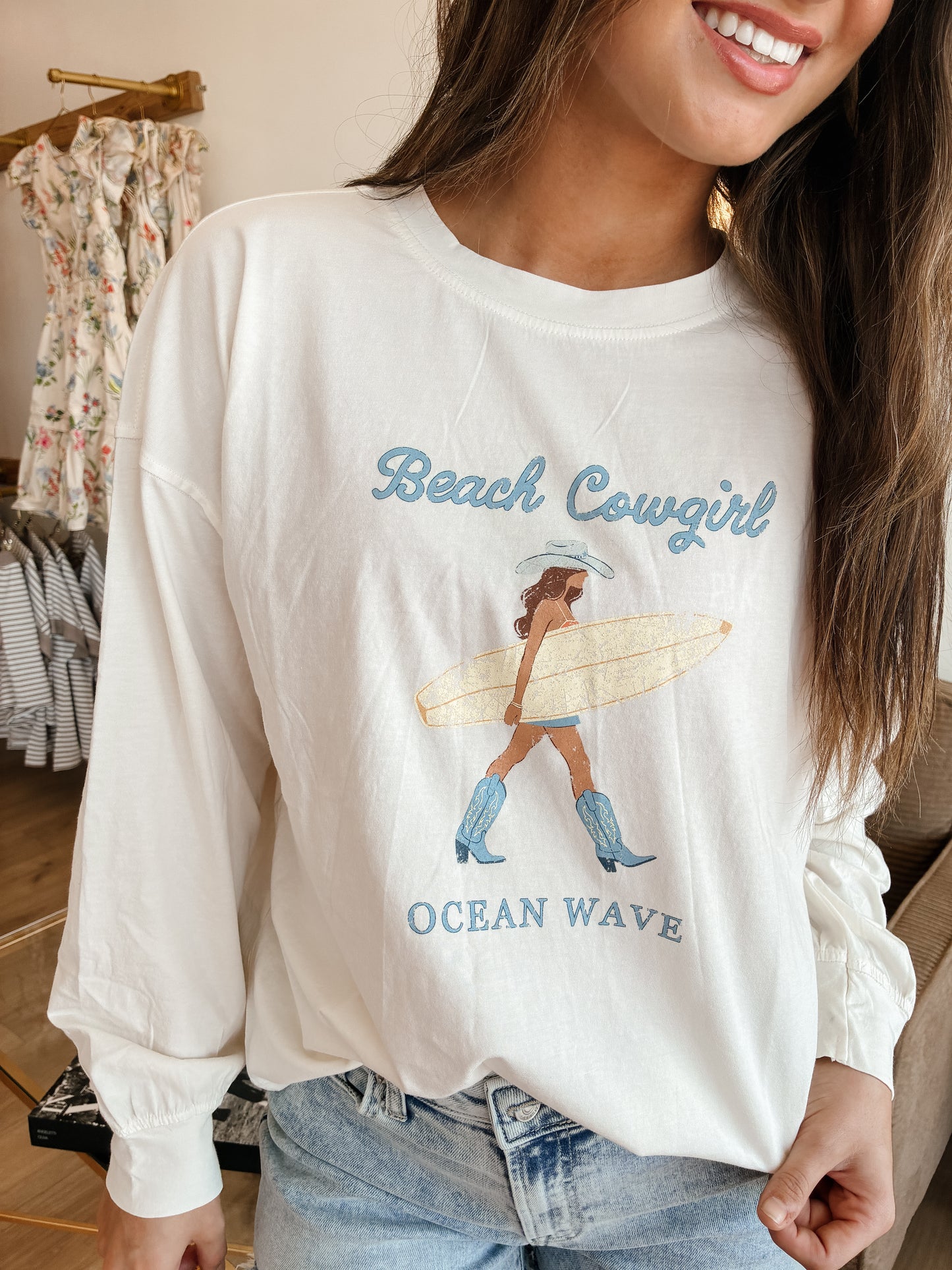 Ivory Beach Cowgirl Long Sleeve Top