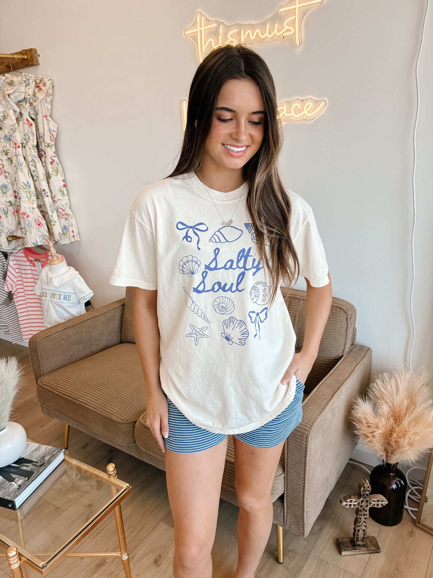 Washed Stripe Drawstring Knit Shorts