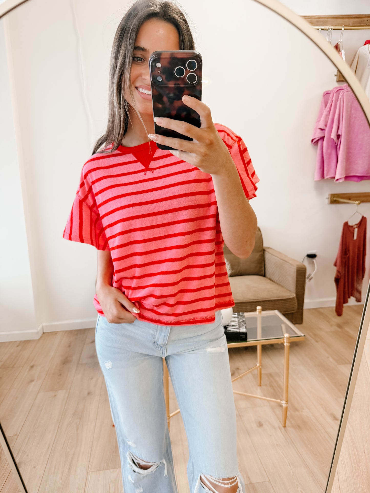Oversized Ruffle Sleeve Casual Stripe Knit Top
