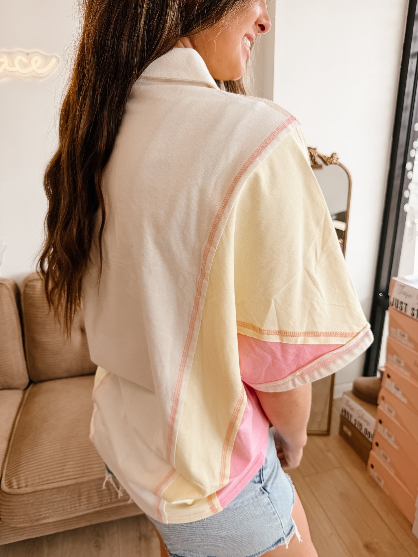Oversized Dolman Sleeve Color Block Casual Top
